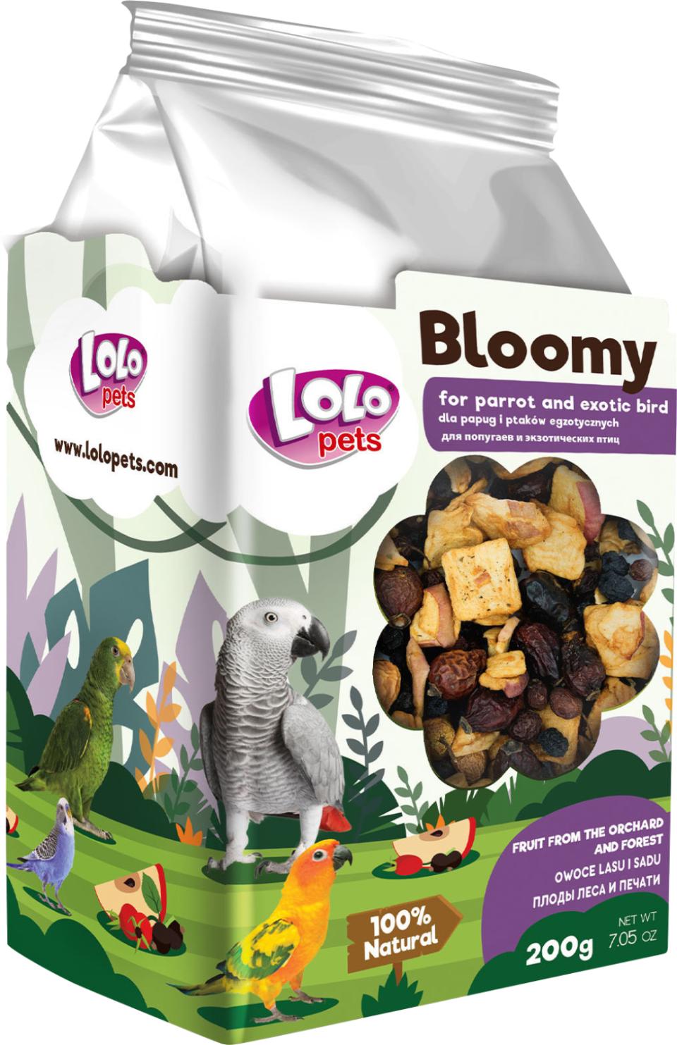 Bloomy Forest+orchard fruits f/parrots and exotic birds