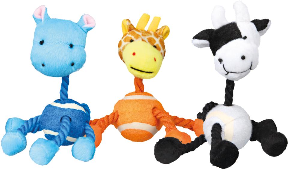 Sæt med dyr med tennisbold og reb