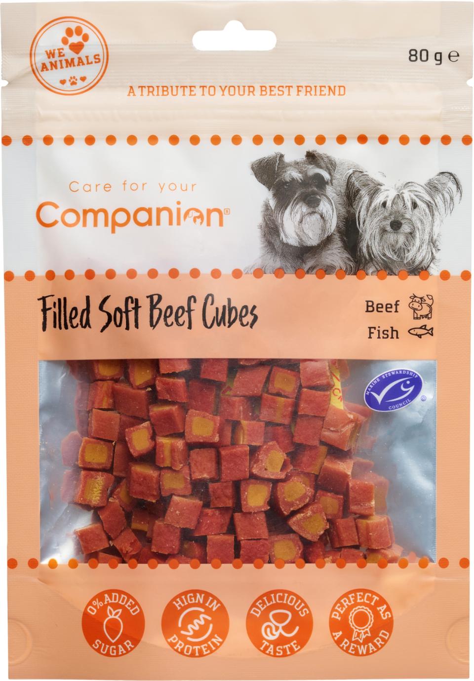 Companion Soft beef cubes (oksekød fyldt med laks & torsk)
