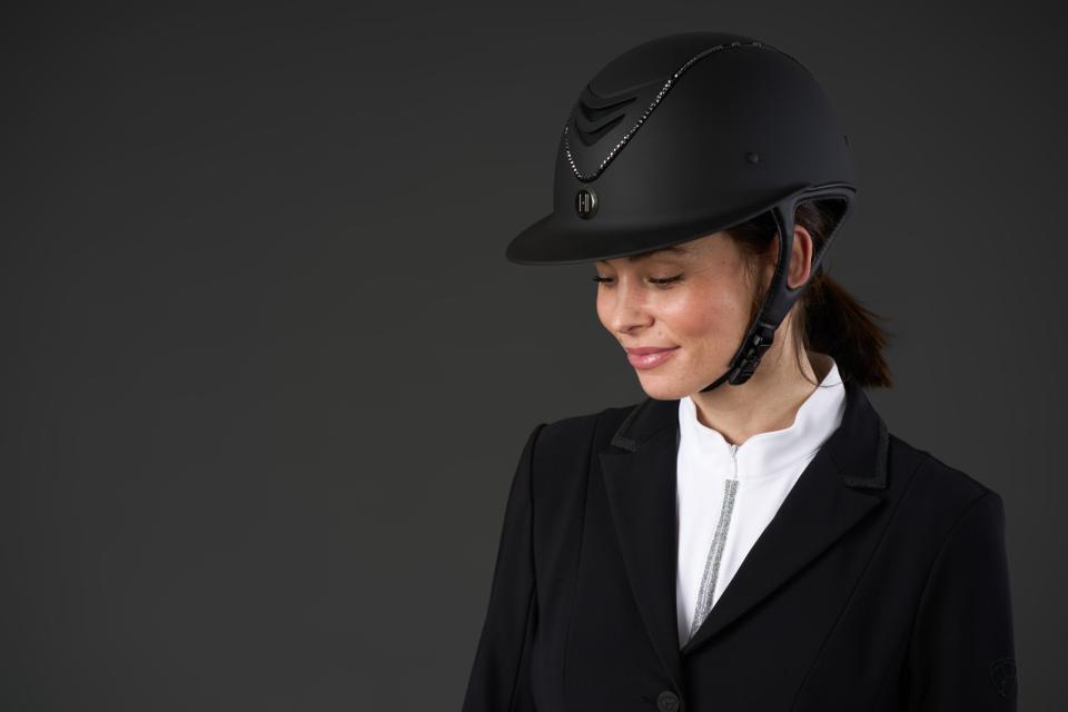 One K MIPS Avancé Lux ridehjelm - matt topp, svart swarovski pipe