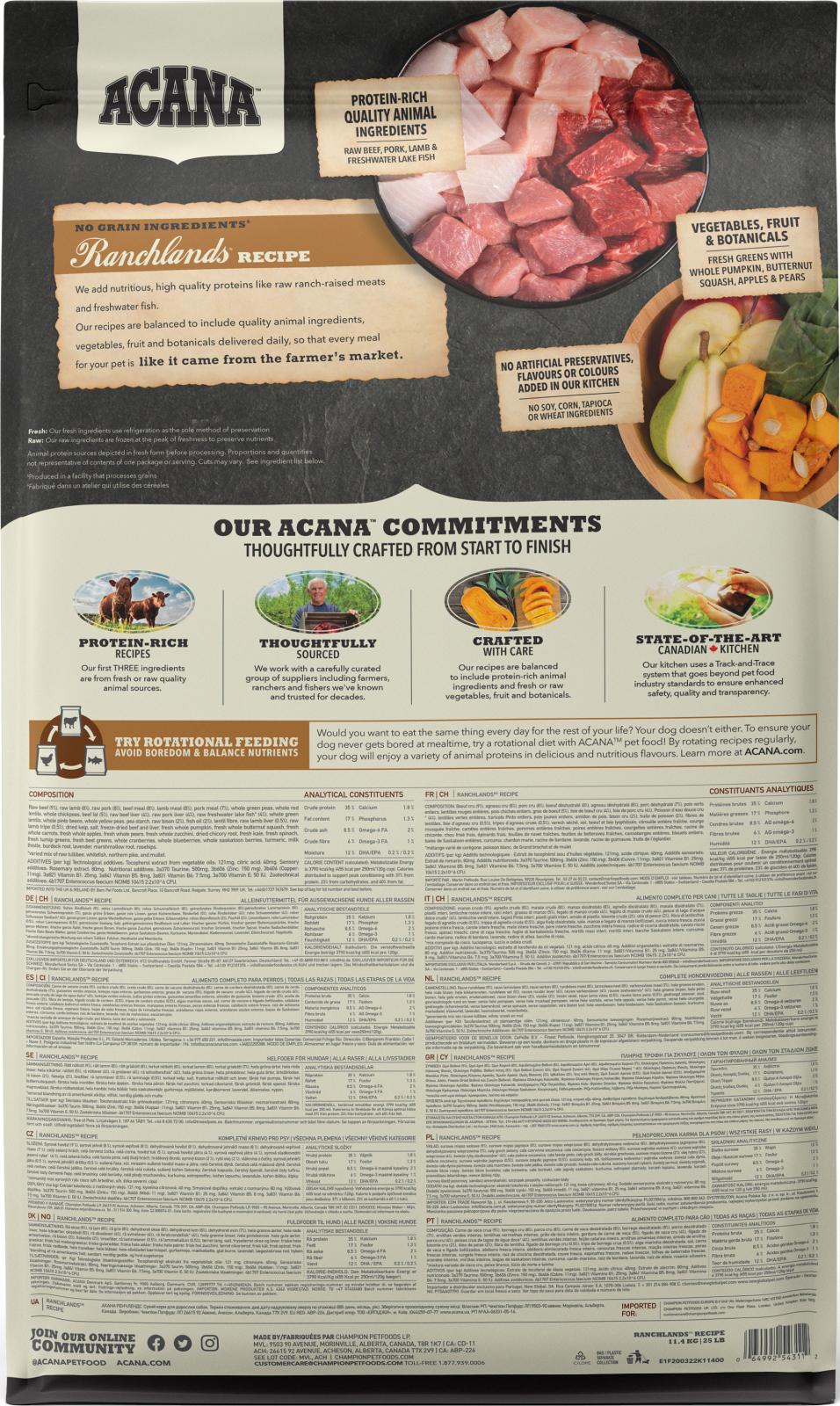 ACANA Highest Protein Dog Ranchlands (oksekød, lam og svinekød)