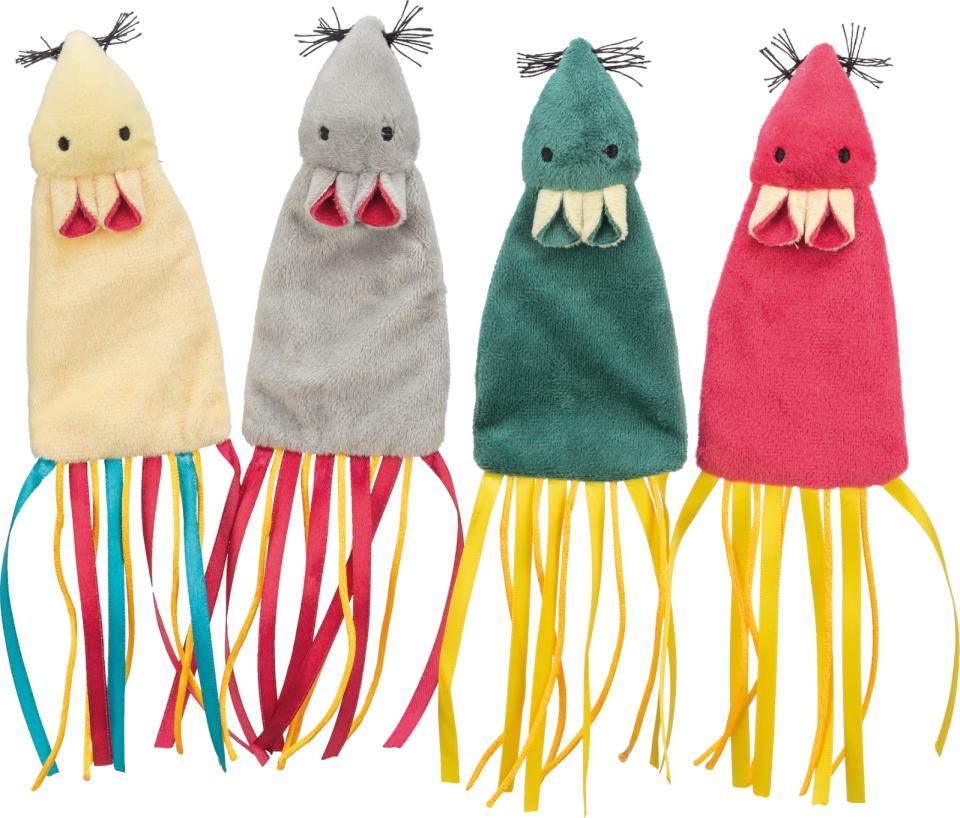 Trixie mus i plys med catnip og knitreffekt, assort. figurer