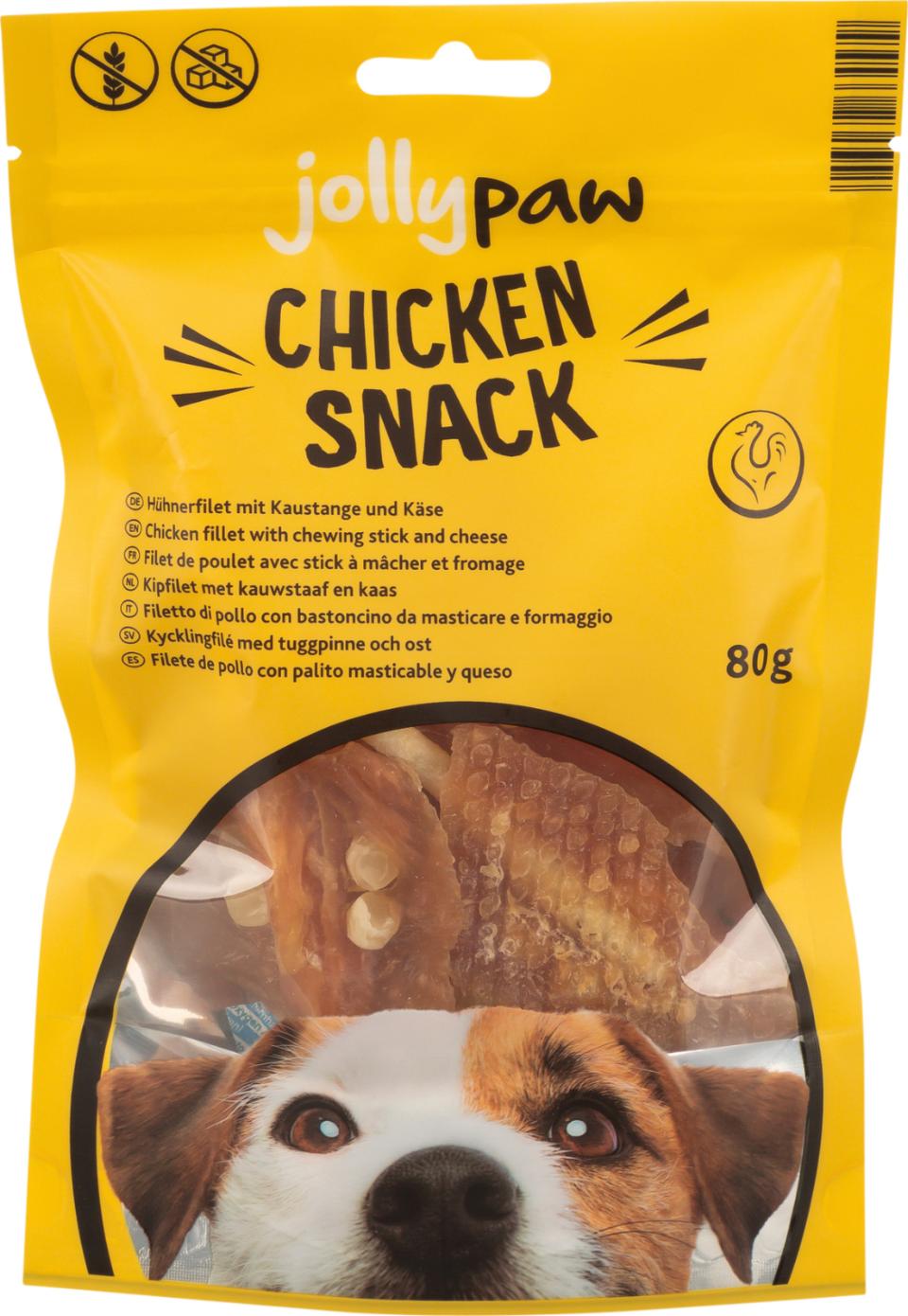 Jolly Paw Chicken snack, chew stick and cheese