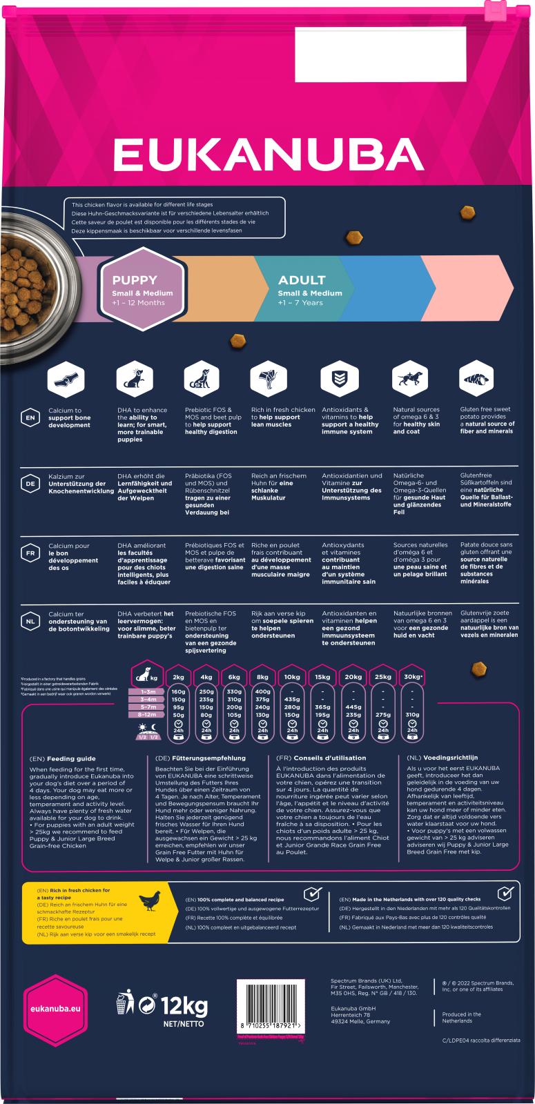 EUKANUBA Puppy Small/Medium Grainfree kylling