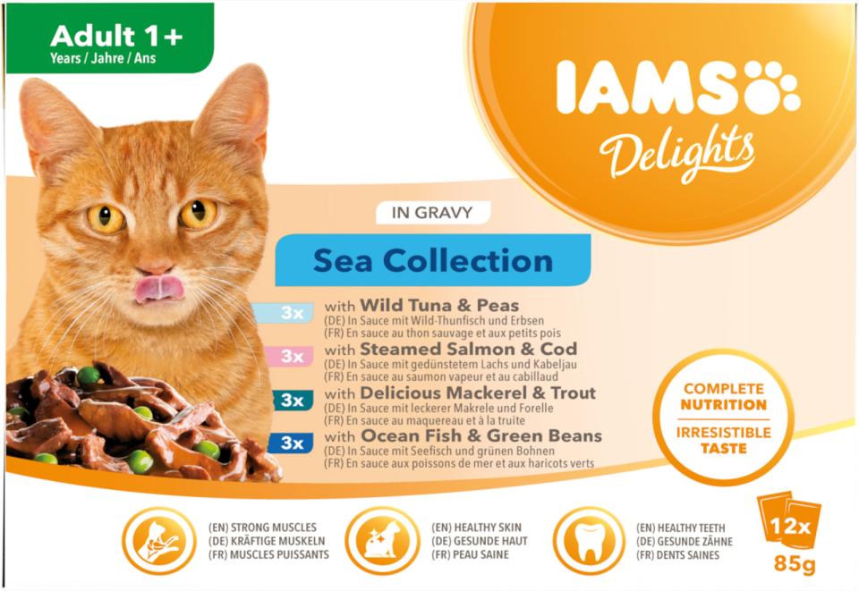 IAMS DELIGHT CAT Adult fiskesmag blanding i sovs
