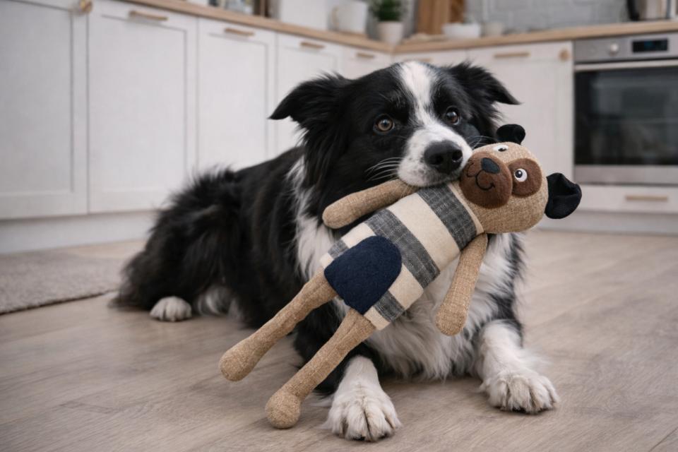 Companion hundleksaker, patchwork i denim, hund