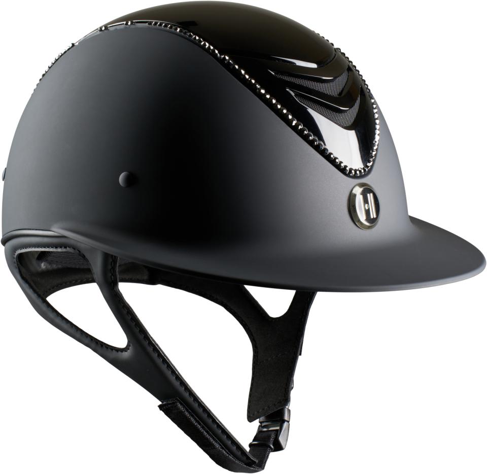 One K MIPS Avancé Lux-ridehjelm - glossy top, sort swarovski pipe