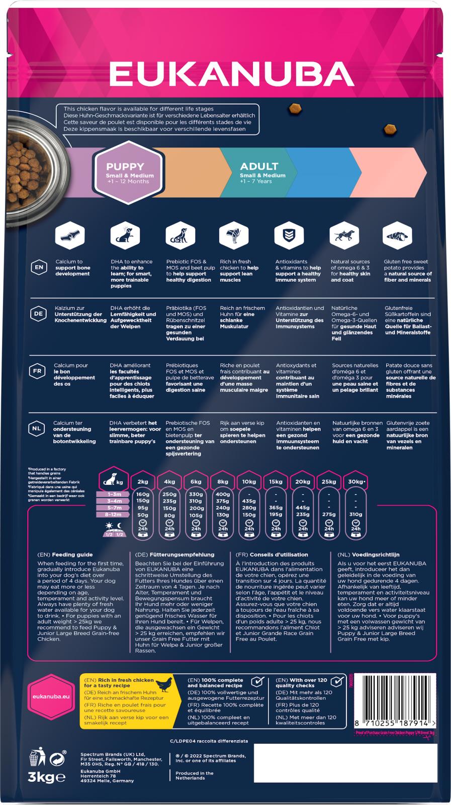 EUKANUBA Puppy Small/Medium Grainfree kylling