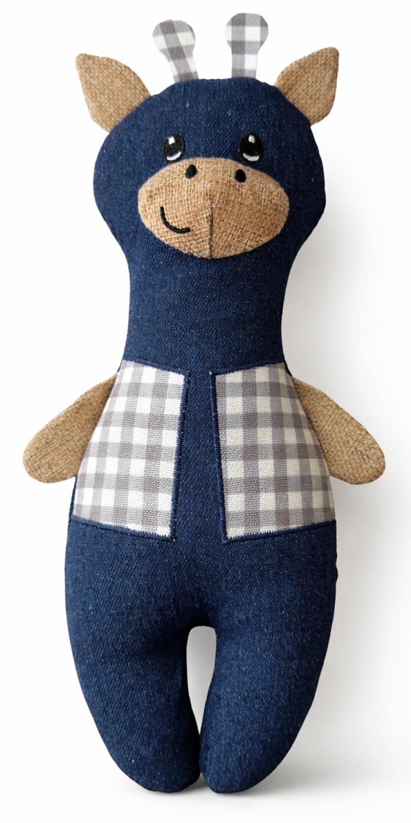 Companion hundleksak, patchwork i denim, giraff