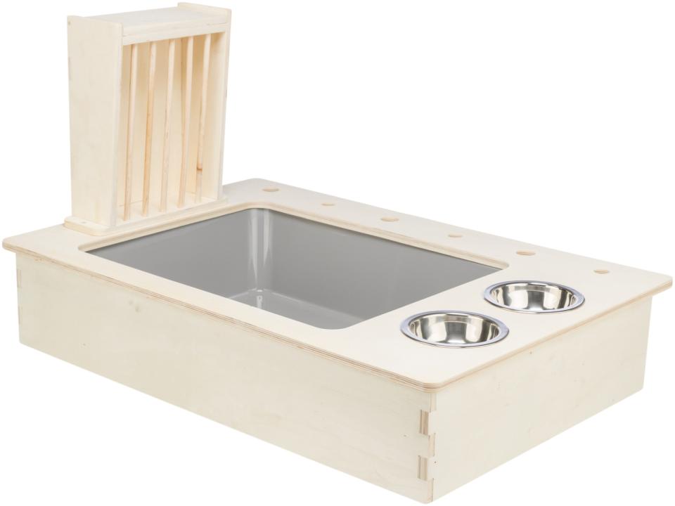 Feeding station w/bowls/hay manger, wood